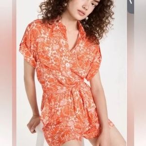 Le Superbe Chic Tiki Romper Tropical Floral Vintage Persimmon Orange Size 8 NWT